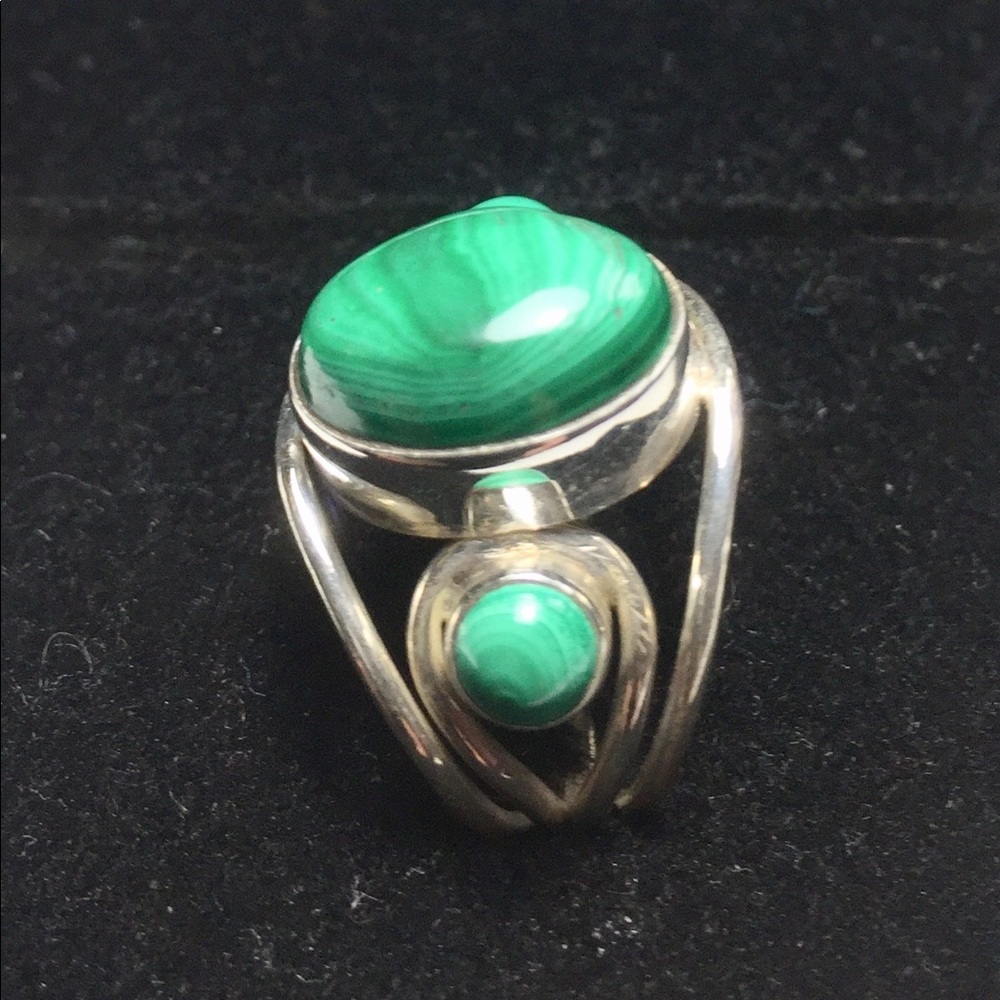 Malachite & 925 Silver Ring - image 6